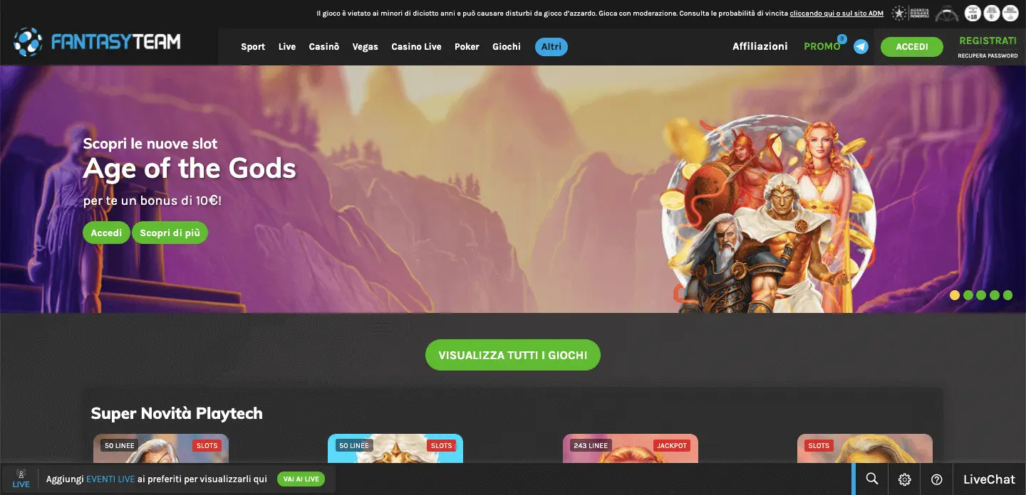 Fantasy Team Casino homepage Fantasy Team Casino homepage