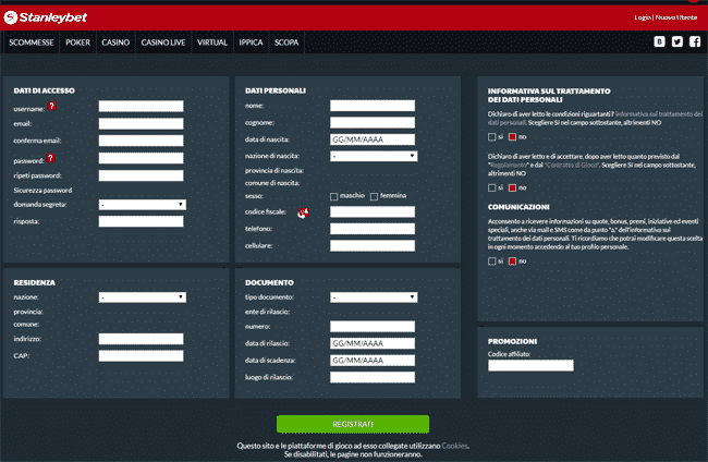 stanleybet registrazione