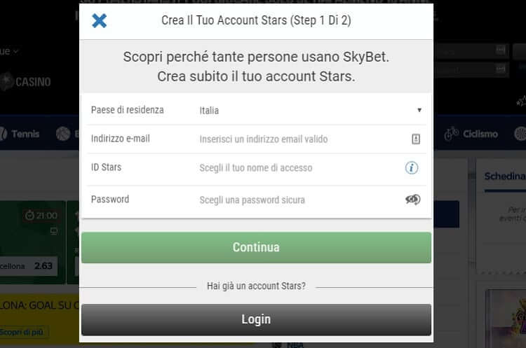 sky bet registrazione