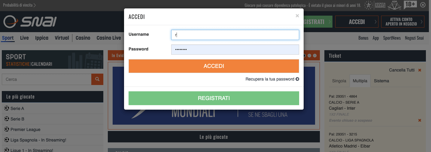 come effettuare il login su snai