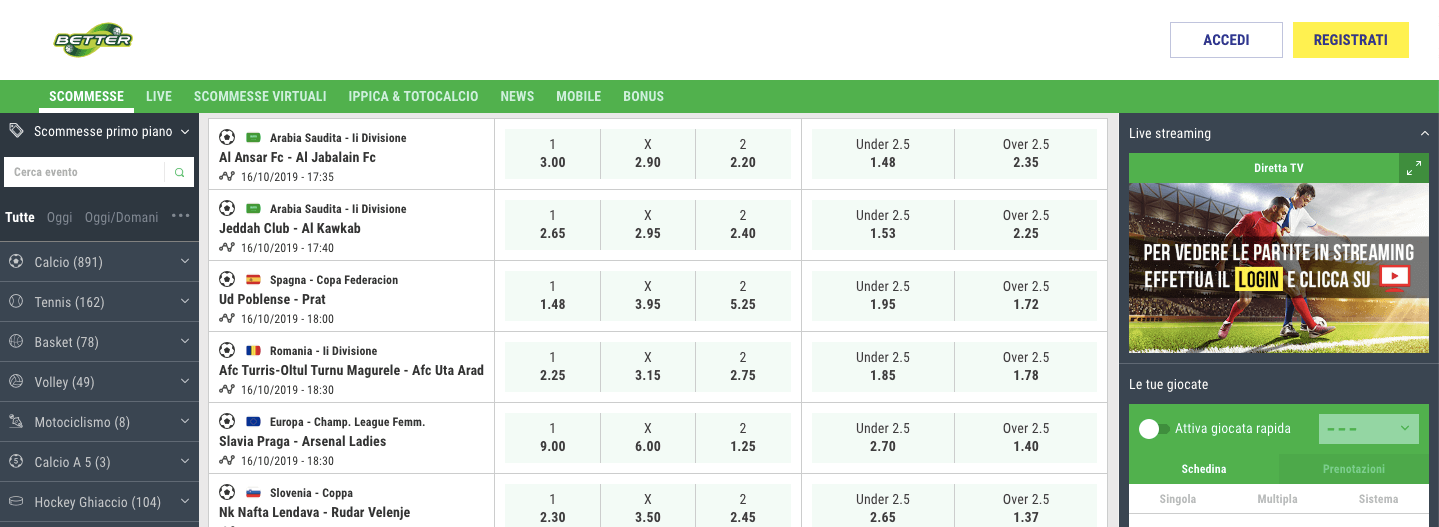 lottomatica sezione scommesse