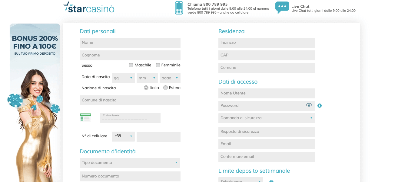 starcasino registrazione