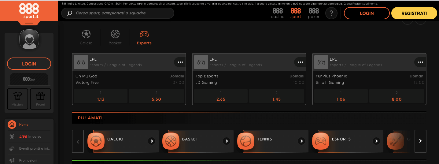 888sport scommesse esports