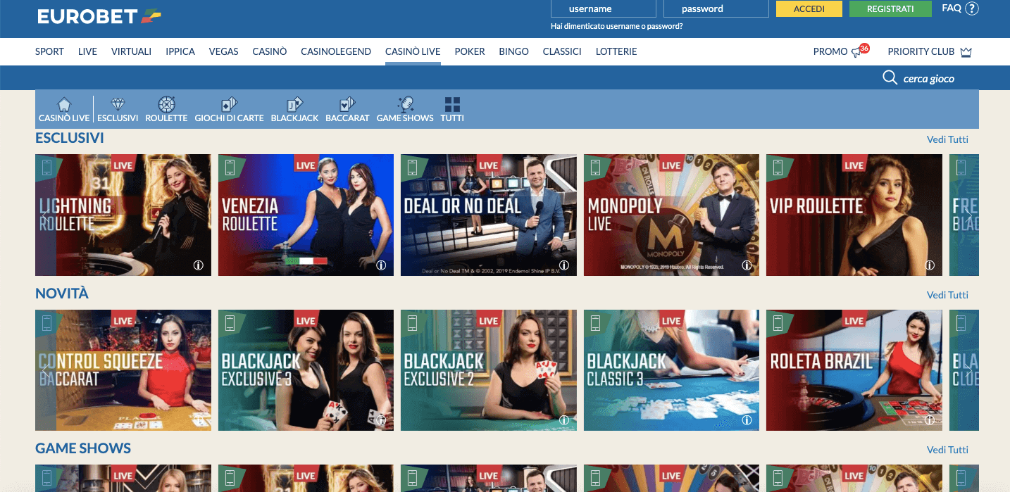 eurobet casino giochi live