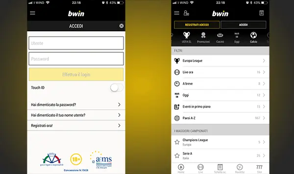 app di bwin registrazione campionati
