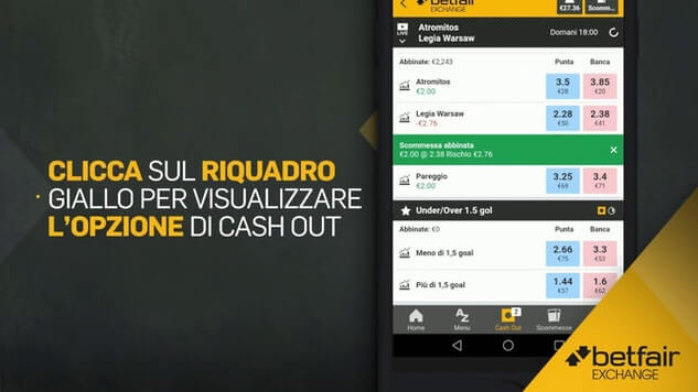 cashout scommesse betfair
